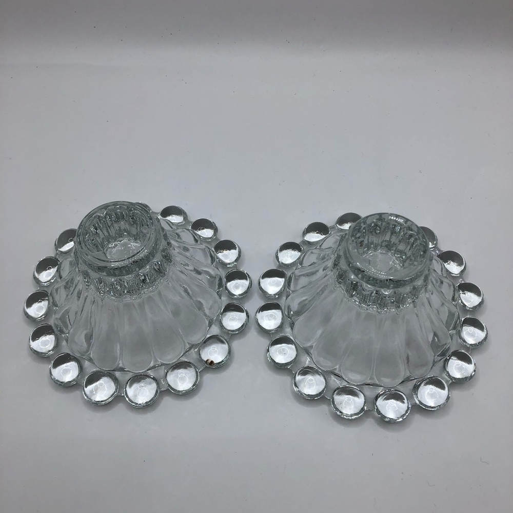 Vintage Pair Anchor Hocking Boopie Berwick Clear Bubble Glass Candle Holders